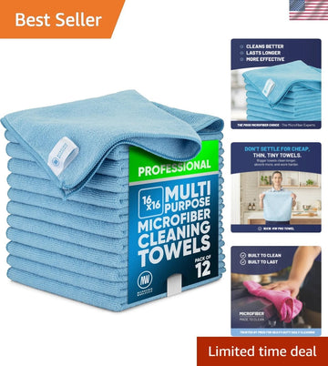 Microfiber Cleaning Cloths Blue 12 Pack All Purpose Dust Polish Absorbent